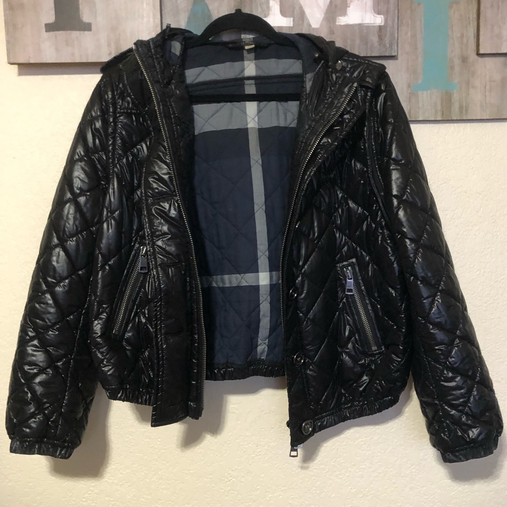 Burberry Womens Quilted Black Moto Jacket, size 12